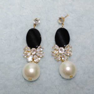 Golden Black and White Drop Earrings