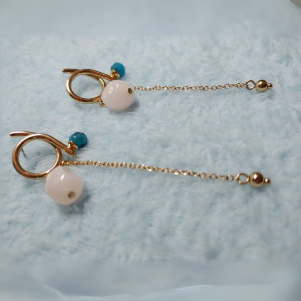 Light Pink Golden Tassel Earrings