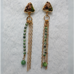 Green Golden Tassel Earrings
