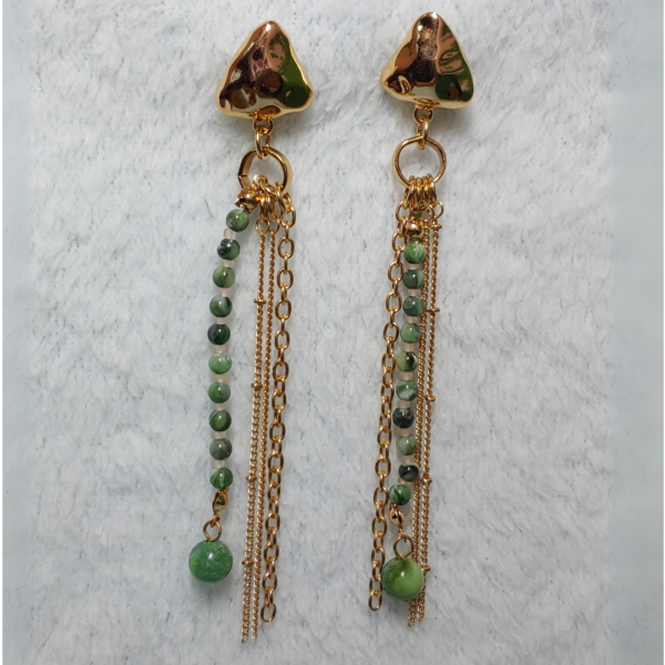Green Golden Tassel Earrings