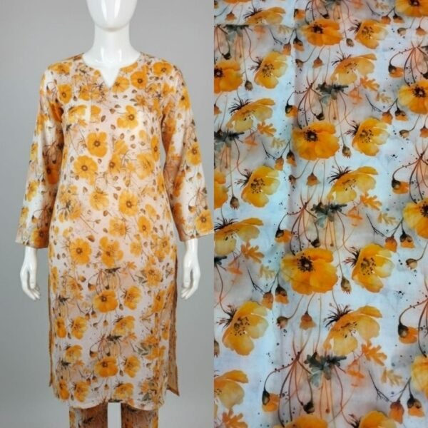 Citrus Bloom Lawn – Unstitched 1-Piece Suit